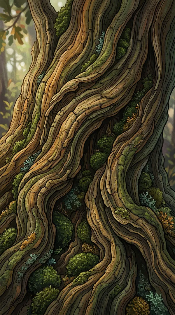 Alte Baumrinde im Flüsterwald — Detail aus dem Wunderwinkel-Universum